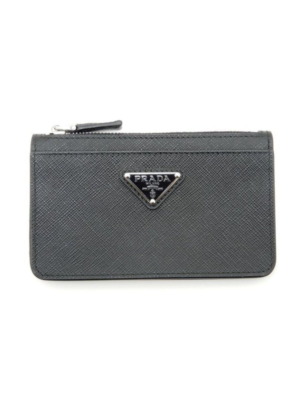 Prada Saffiano Fragment Case Leather Black Silver Card Holder